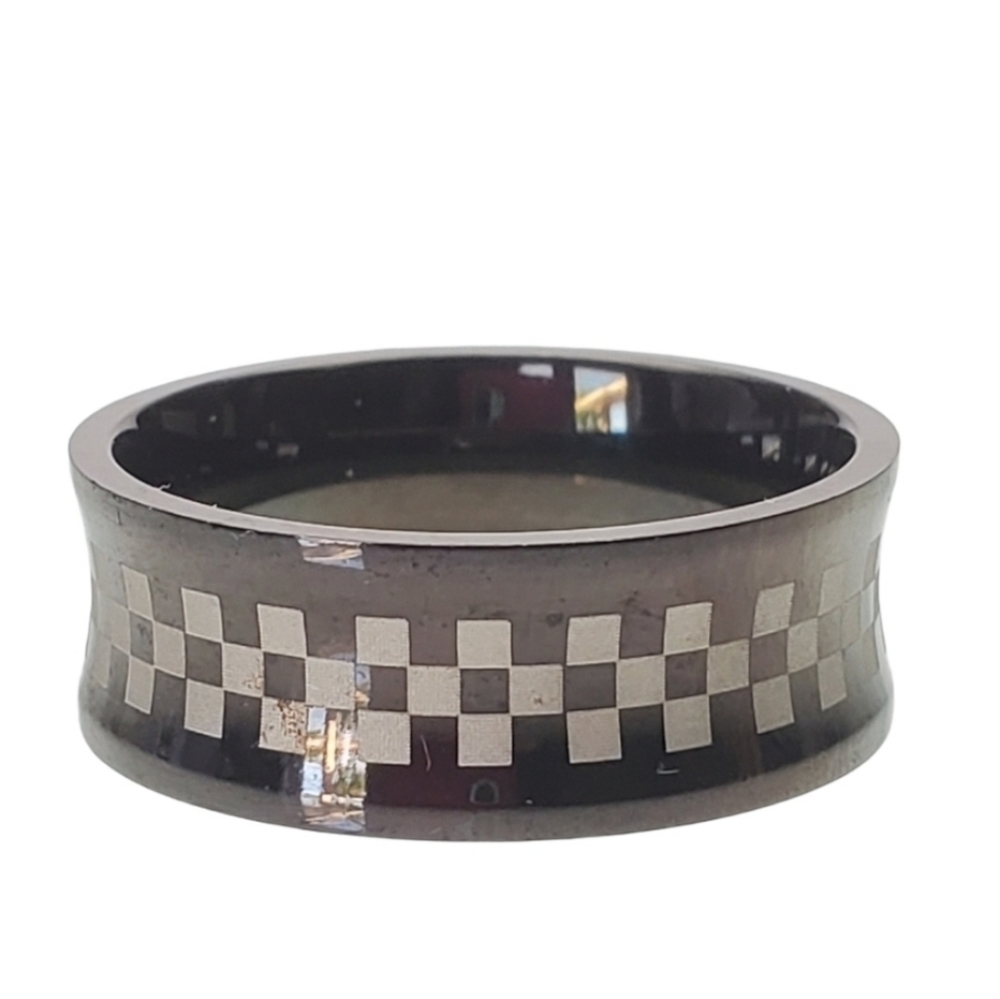 Black silver checkered biker band ring sizes 11 14 8 mm *